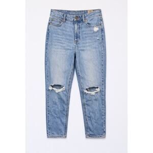 201 American Eagle Mom Jeans 6 Distressed Light Wash High Rise Comfort Stretch